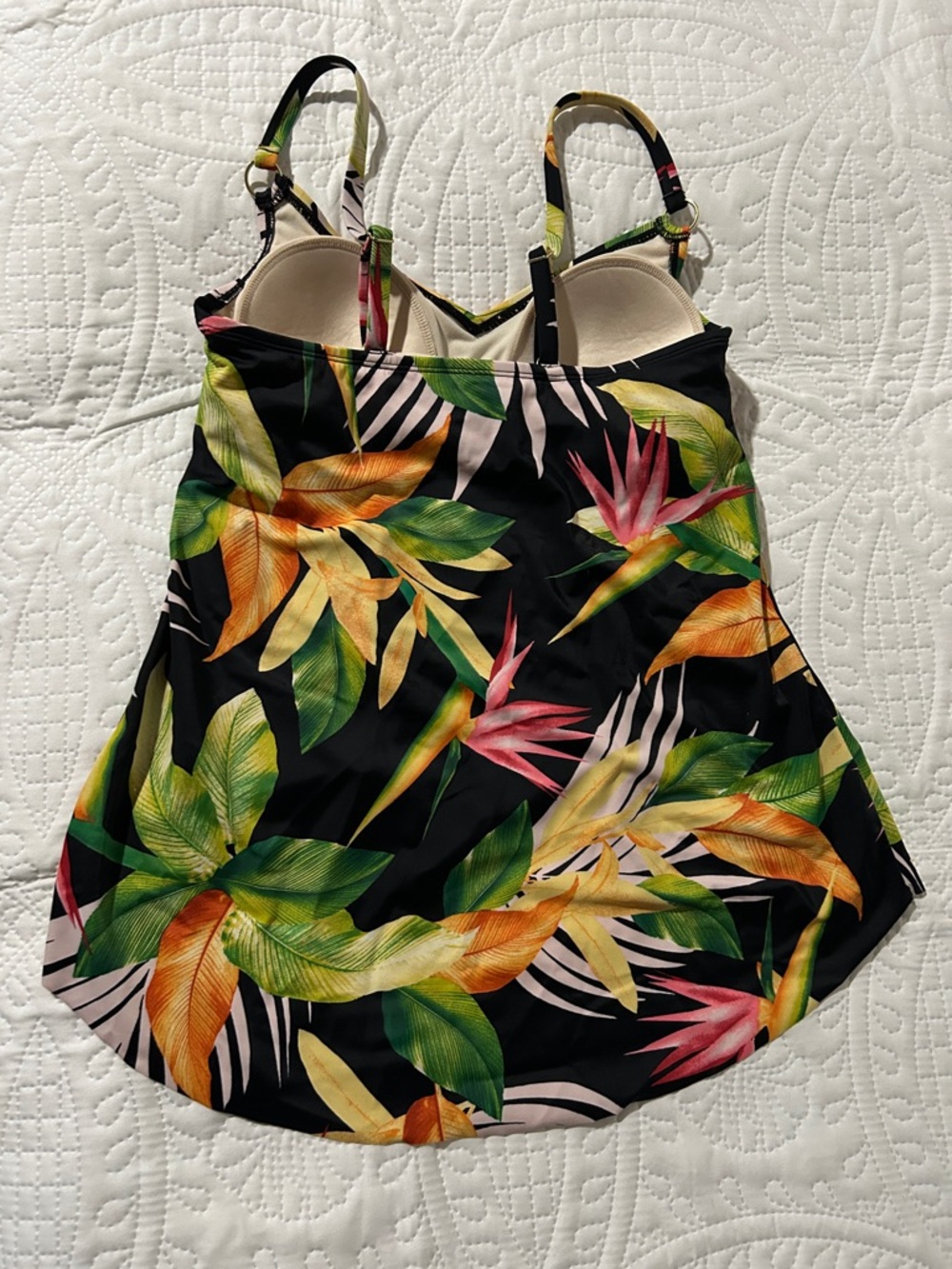 Kona Sol Black Tropical Print V-Neck Cami with Green, Yellow & Pink Leaves - Picture 3 of 4